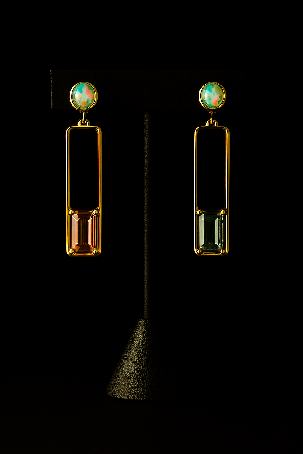 Opal and Tourmaline Gold Stud Earrings