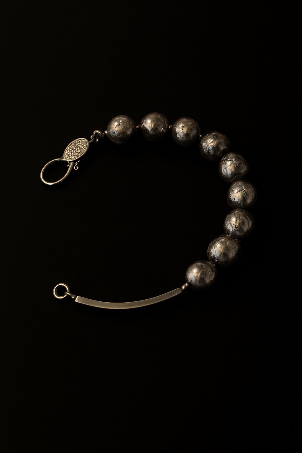 Black Pearl and Diamond Silver Bracelet