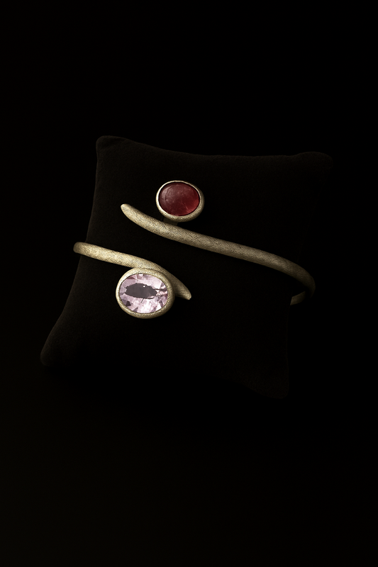 Kunzite and Tourmaline Silver Bracelet