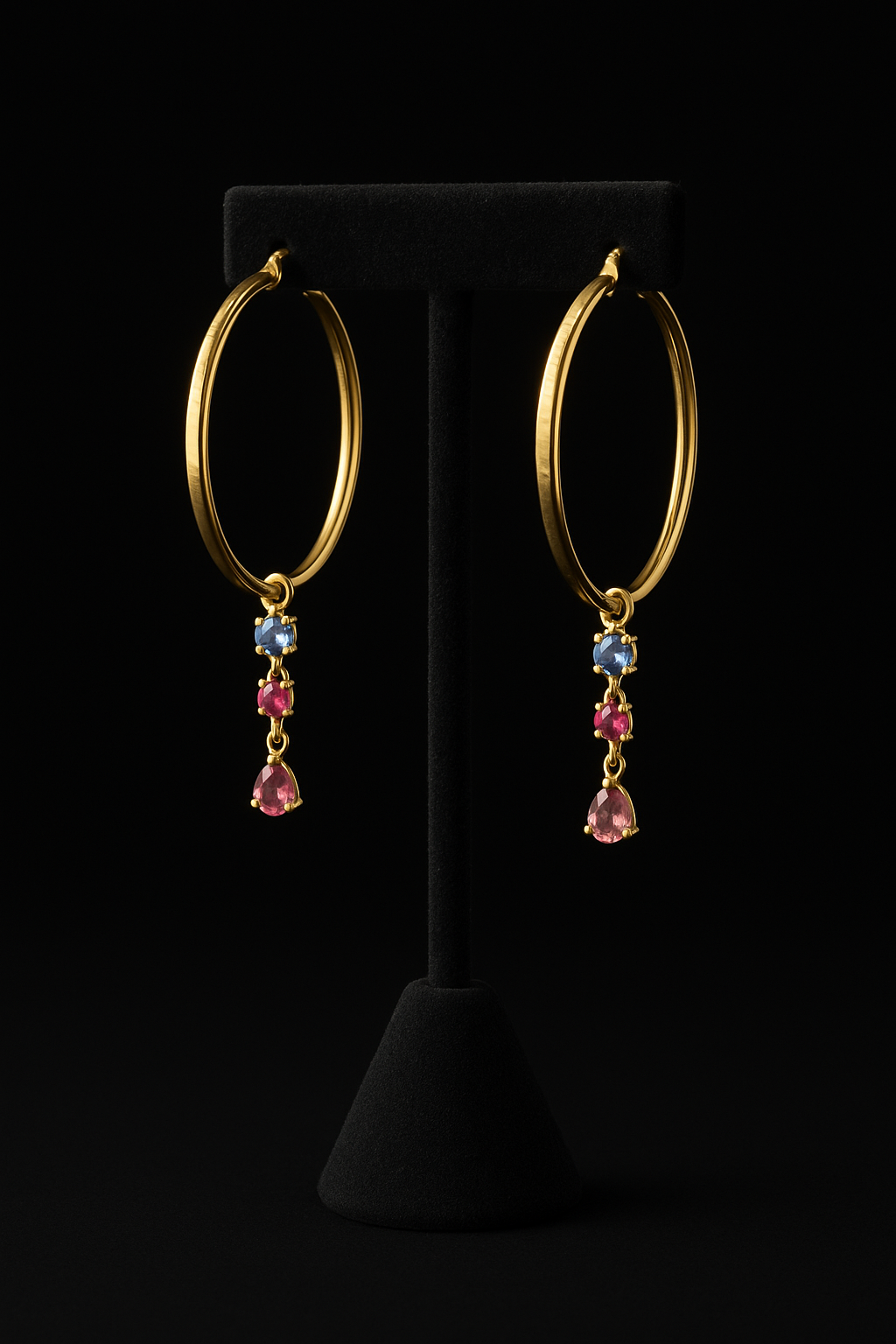 Tricolor Charms and Hoops Gold Earrings