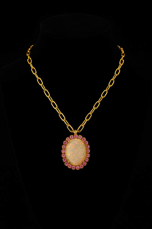14kt Opal Necklace with Pink Sapphires