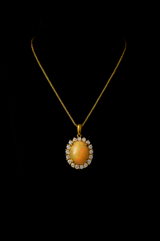 Fire Opal and Diamonds Gold Necklace