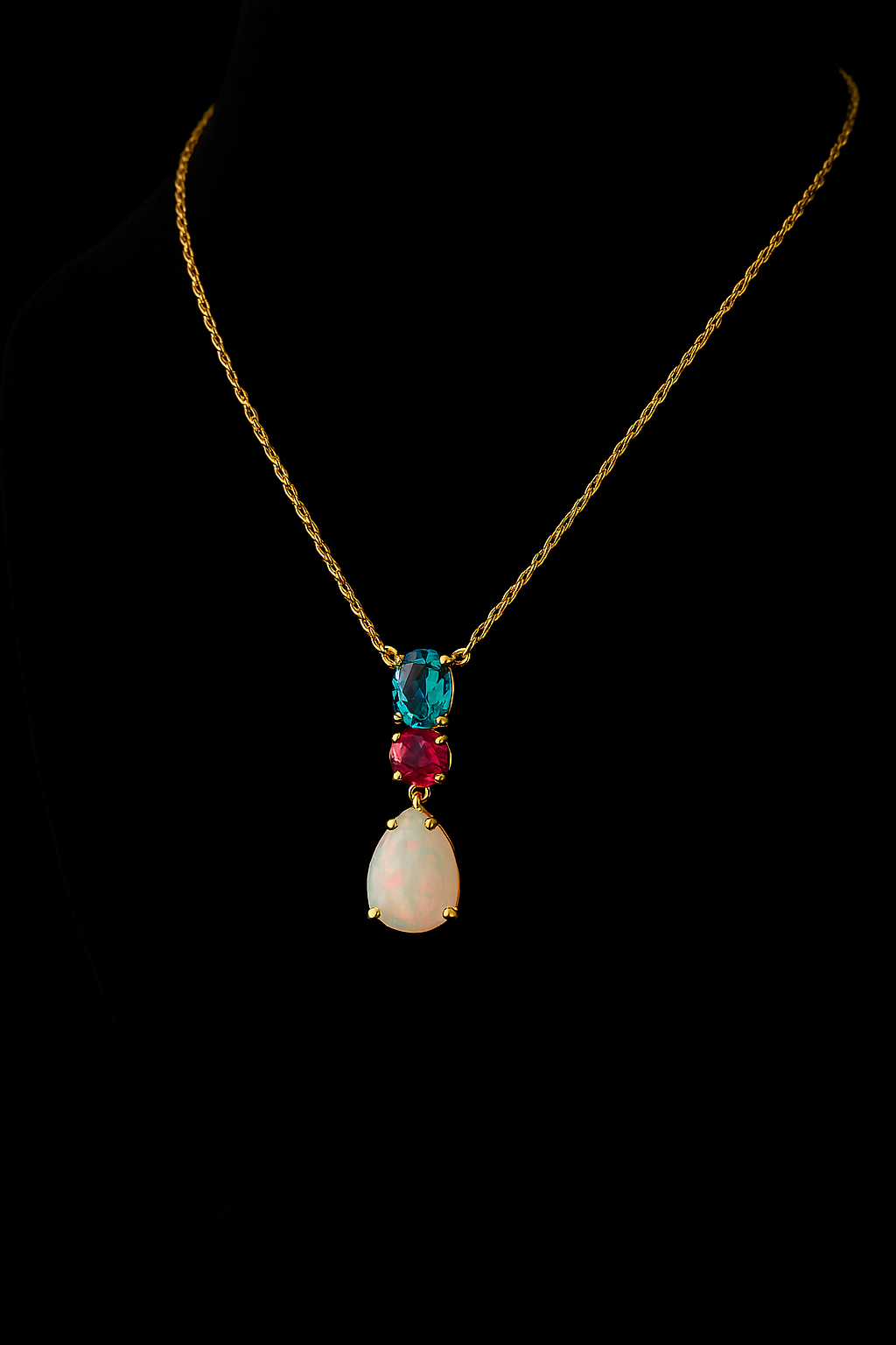 Topaz, Ruby & Opal Gold Necklace