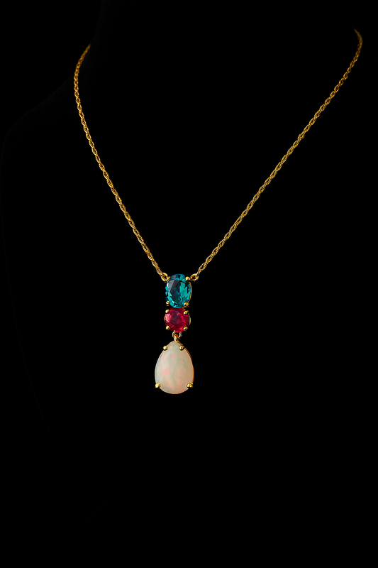 Topaz, Ruby & Opal Gold Necklace