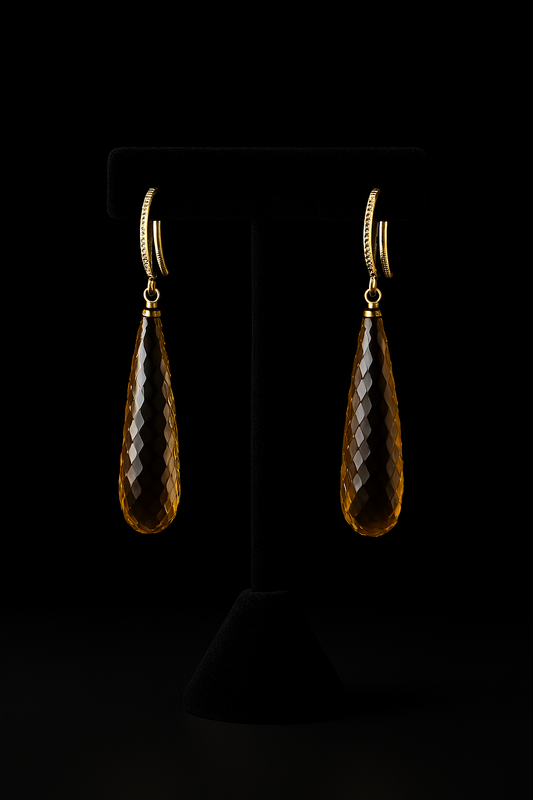 Smoky Topaz Drop Gold Earrings with Diamonds