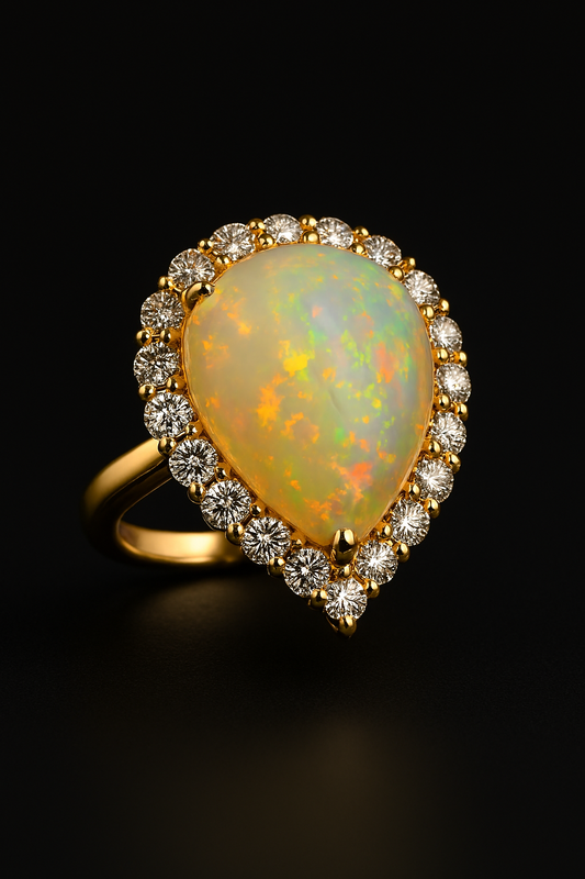 Fire Opal and Diamond Gold Ring